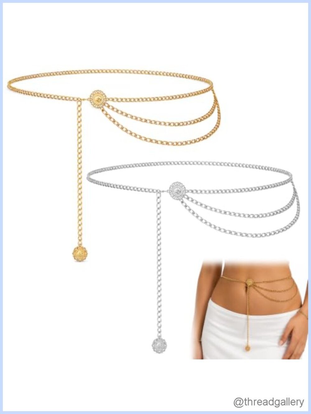 2PCS Chain Belt Set Multilayer Metal Waist Chain Adjustable Women's Fashion